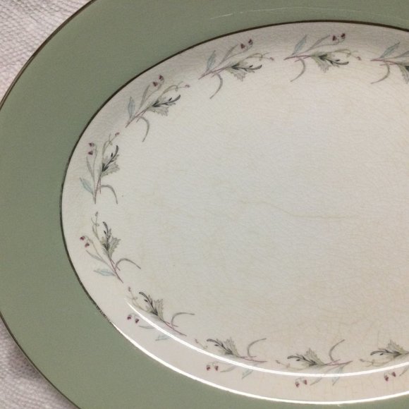 Simpsons Pottery LTD England Sedgemoor Serving Plate oval Sage Green silver rim - Picture 3 of 7